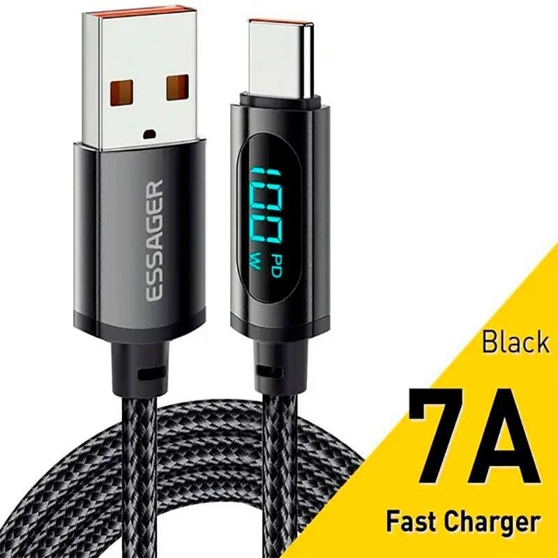 Essager Enjoy LED Digital Display Charging Cable USB-A to Type-C 1m Black (EXCT-XY01-P) - зображення 1