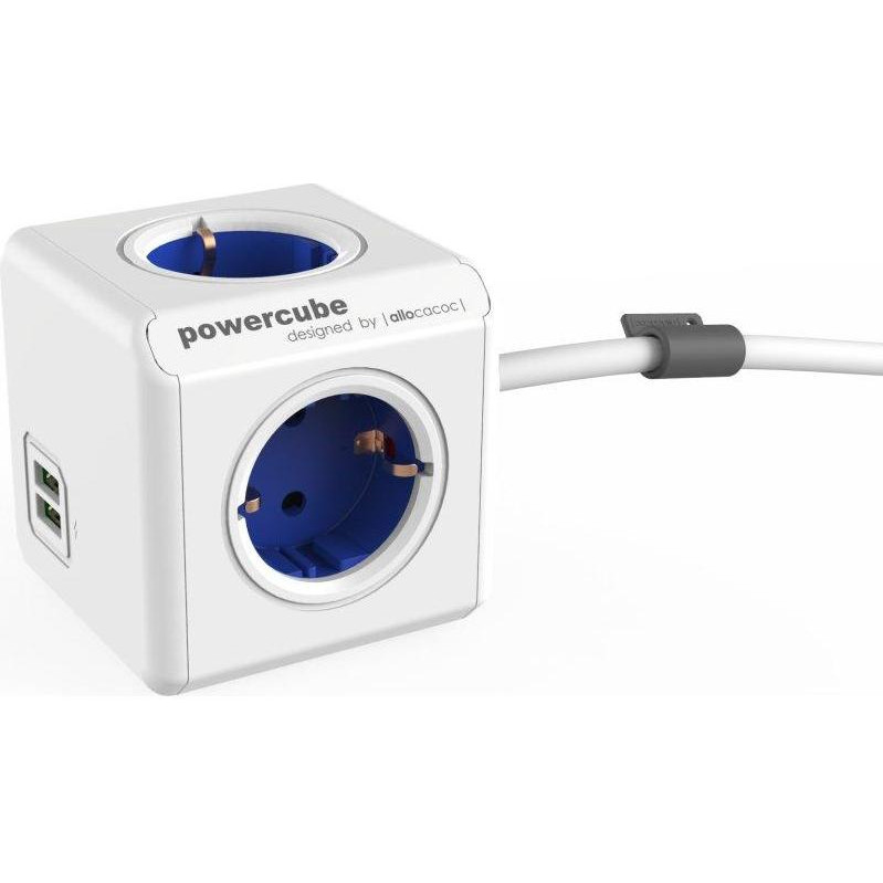 Allocacoc Powercube Extended 1.5m 4р 2 USB Blue (1402BL/DEEUPC) - зображення 1