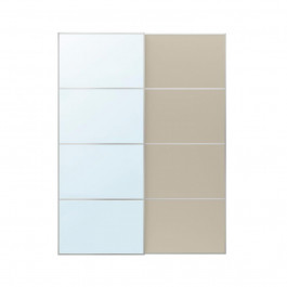 IKEA AULI/MEHAMN Розсувні двері, алюмінієве дзеркало/2 сторони сіро-бежевий, 150x201 см (995.605.73)