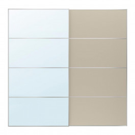 IKEA AULI/MEHAMN Розсувні двері, алюмінієве дзеркало/2 сторони сіро-бежевий, 200x201 см (495.605.75)