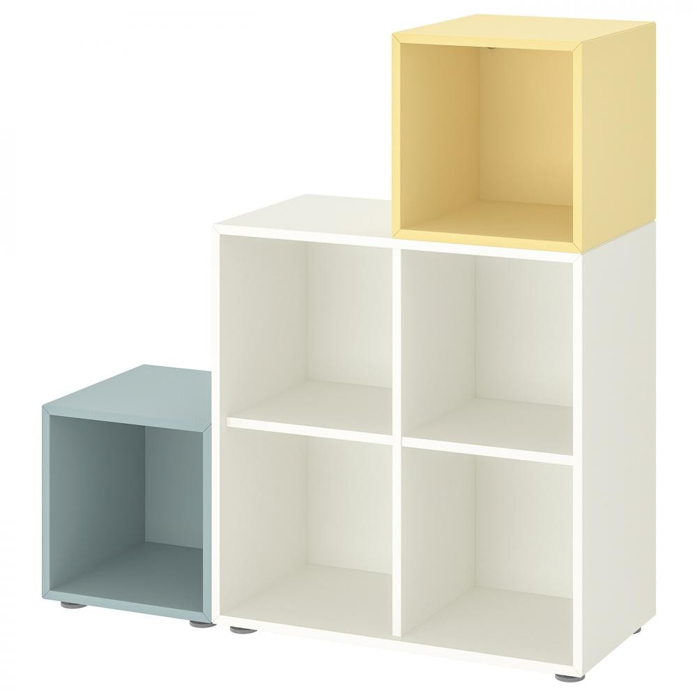 IKEA EKET Комбінація шаф з ніжками, світло-біла сіро-блакитна/блідо-жовта, 105x35x107 см (095.221.75) - зображення 1