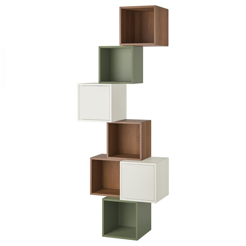 IKEA EKET Комбінація настінних шаф, горіх/білий сіро-зелений, 80x35x210 см (895.216.81) - зображення 1