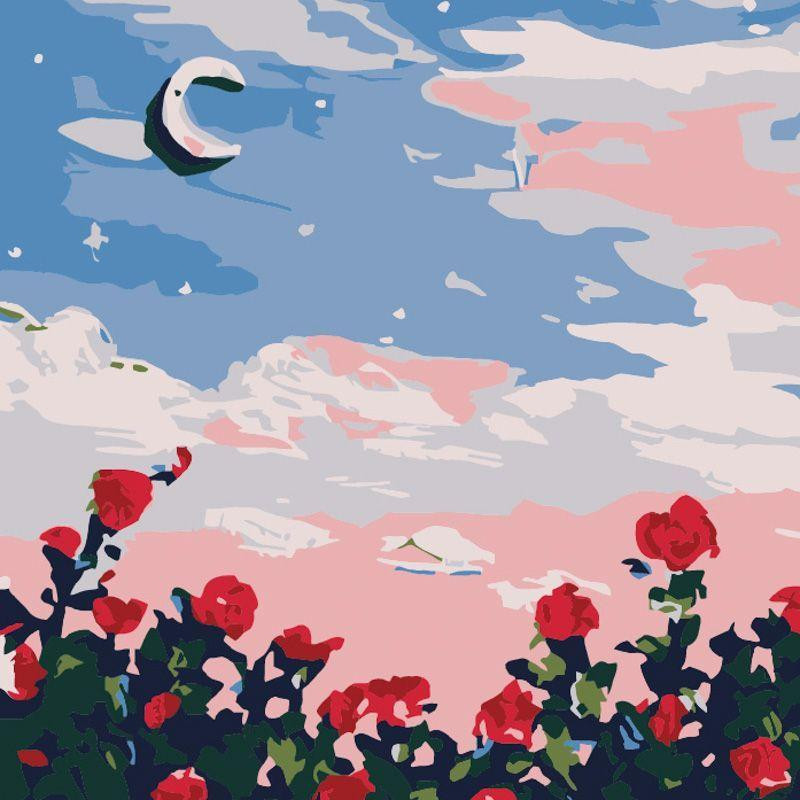 STRATEG Картина за номерами Місяць у трояндах розміром 20х20 см HH5119 - зображення 1