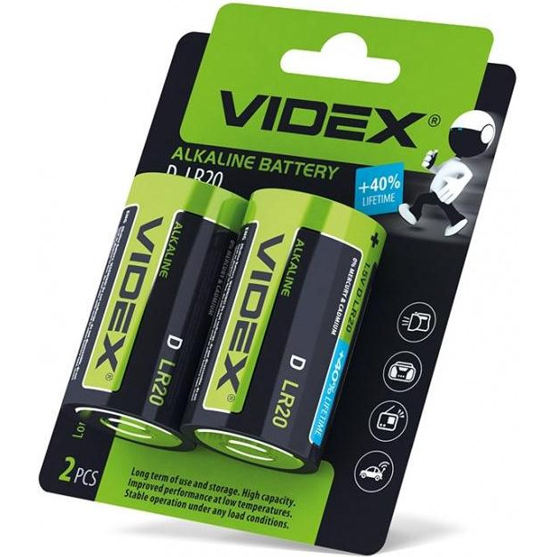 VIDEX D bat Alkaline 2шт (22529) - зображення 1