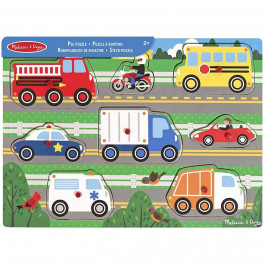   Melissa&Doug Пазл Melissa & Doug Wooden Peg Puzzle Vehicles Угадай машинку 8 элементов (MD19051)