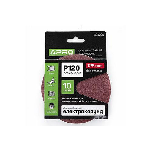 Apro Круг шлифовальный без отверстий (на липучке) ?125мм P120 (10шт.) - зображення 1