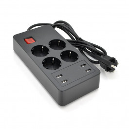   Voltronic P-EU4U4S Black, 4 розетки, 4xUSB, 2м (P-EU4U4S)