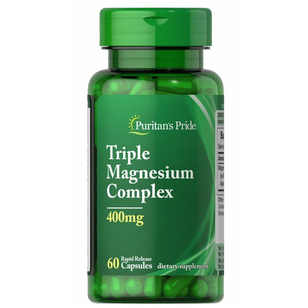 Puritan's Pride Противосудорожный препарат Triple Magnesium Complex 400 mg, 60 капсул - зображення 1