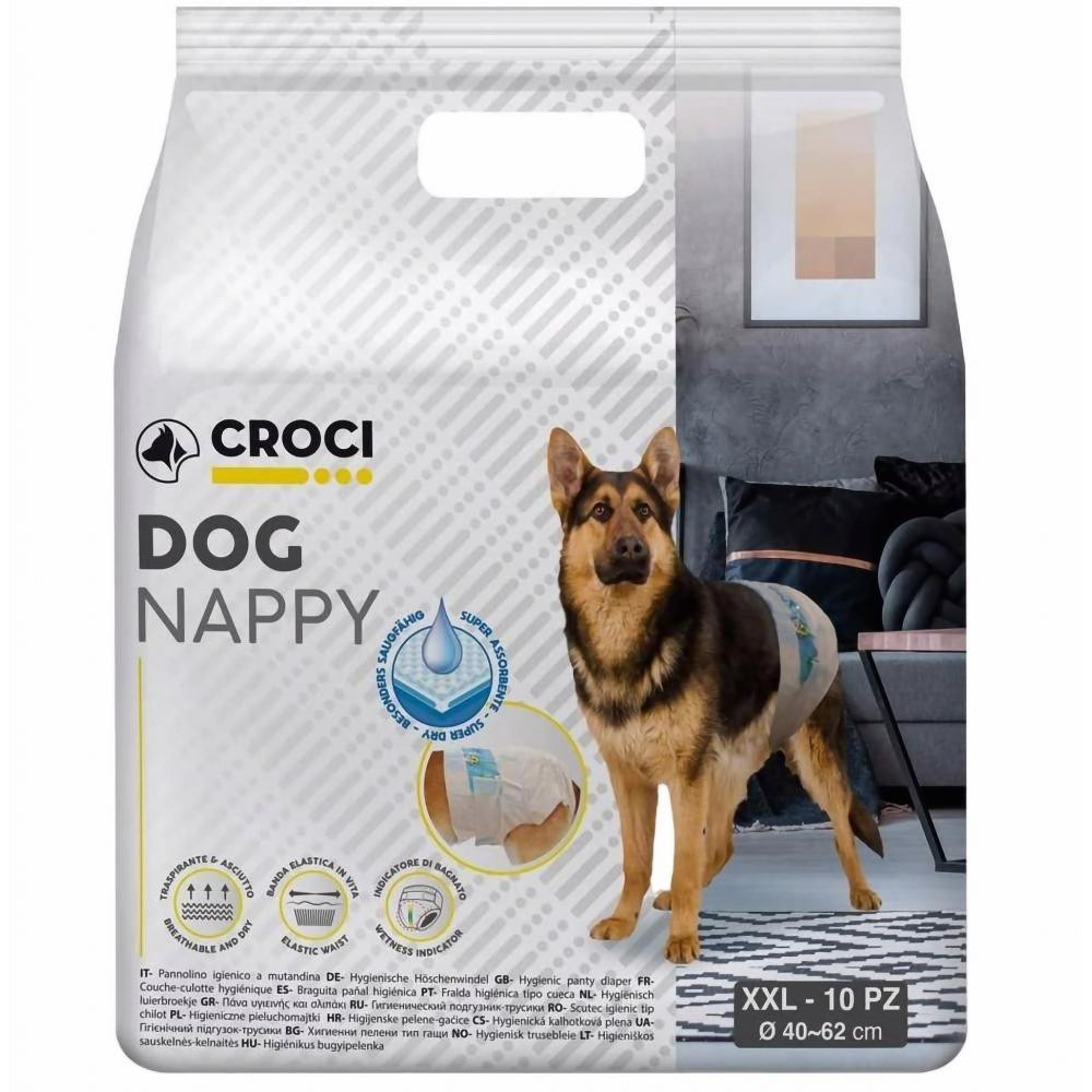 Croci Суперпоглинаючі підгузки для собак  Dog Nappy з еластичною стрічкою XXL вага 18-30 кг 50-75 см 10 шт - зображення 1
