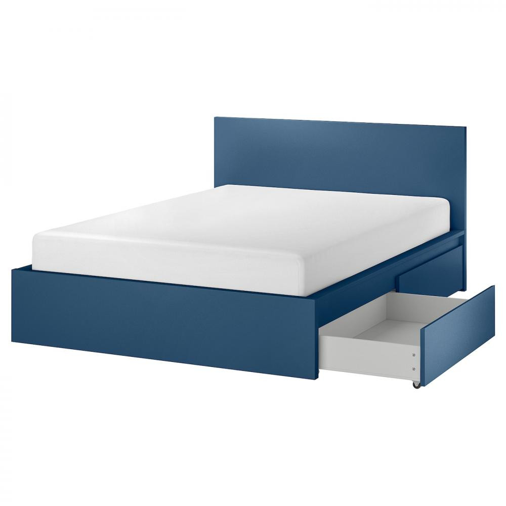IKEA MALM Каркас ліжка з 2 ящиками, синій, 140х200 см (795.599.81) - зображення 1
