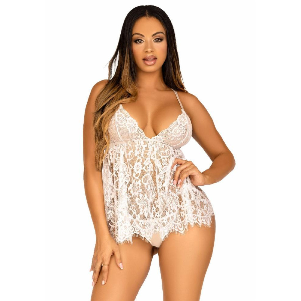 Leg Avenue Пеньюар  Floral lace babydoll & string White S (SO9172) - зображення 1