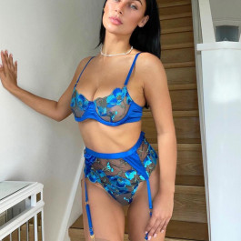   JSY Sexy Lingerie Елегантний комплект білизни з вишивкою L/XL (JSY-3101-1 Blue)