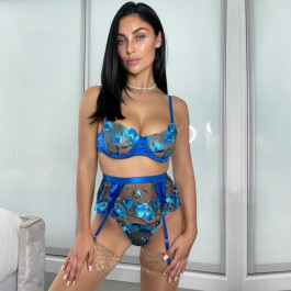   JSY Sexy Lingerie Елегантний комплект білизни з вишивкою S/M (JSY-3101 Blue)