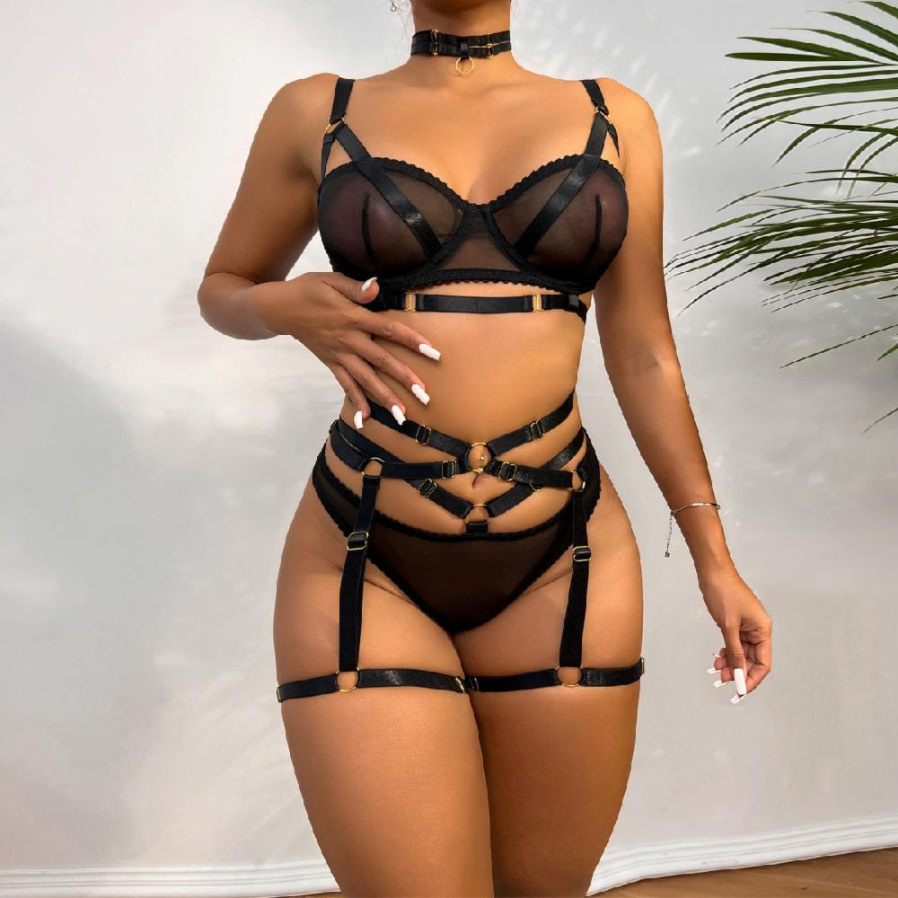 JSY Sexy Lingerie Комплект з декоративними ремінцями AZALIA "M" (JSY-3197-Black) - зображення 1