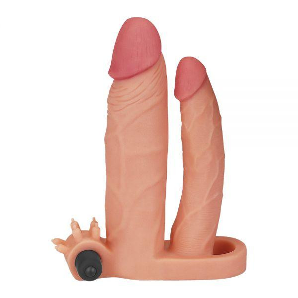 LoveToy Pleasure X-Tender Vibrating Double Penis Sleeve Flesh Add 1" - зображення 1