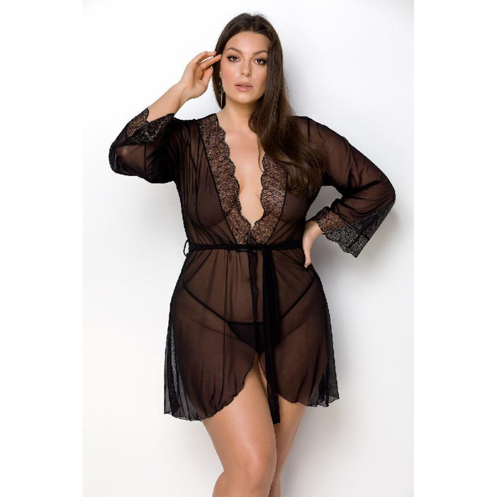 Passion AMBERLY PEIGNOIR black 4XL/5XL - Passion (SO7053) - зображення 1