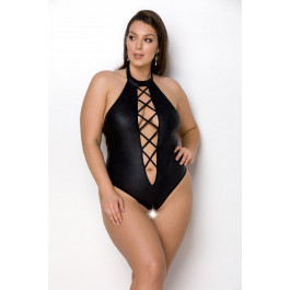   Passion Боді з еко-шкіри з імітацією шнурівки та відкритим доступом Nancy Body black 6XL/7XL - (SO7105)