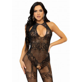   Leg Avenue Rhinestone Lace and Net Bodystocking OS Black (SO7889)