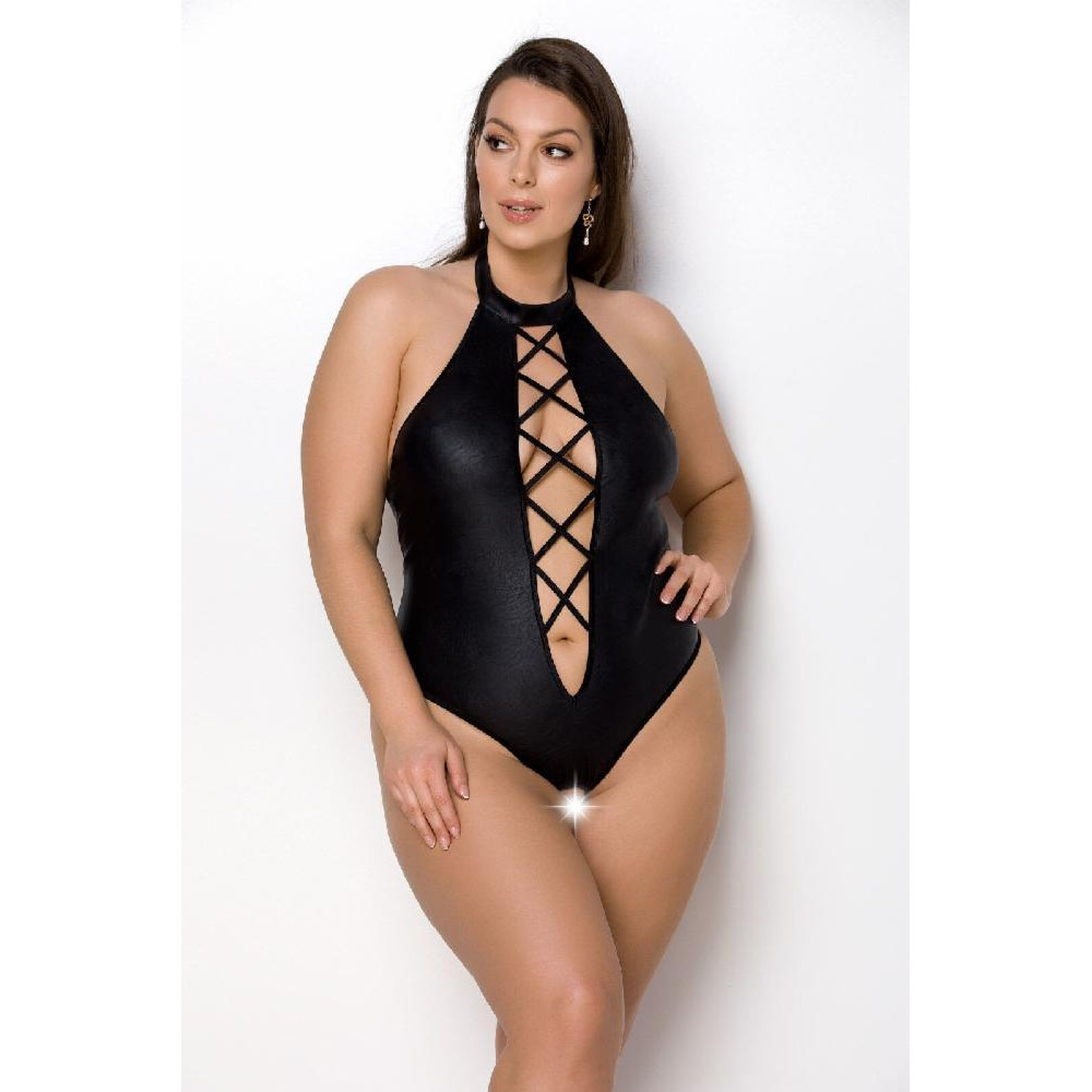 Passion Боді з еко-шкіри з імітацією шнурівки та відкритим доступом Nancy Body black 4XL/5XL - (SO7104) - зображення 1