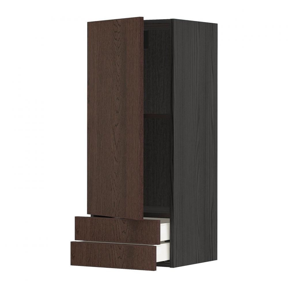 IKEA METOD/MAXIMERA Навісна шафа, двері/2 шухляди, чорний/Sinarp коричневий, 40x100 см (794.545.78) - зображення 1