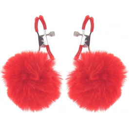   XR Brands Затискачі для сосків з помпонами Charmed Pom Pom Nipple Clamps, червоні