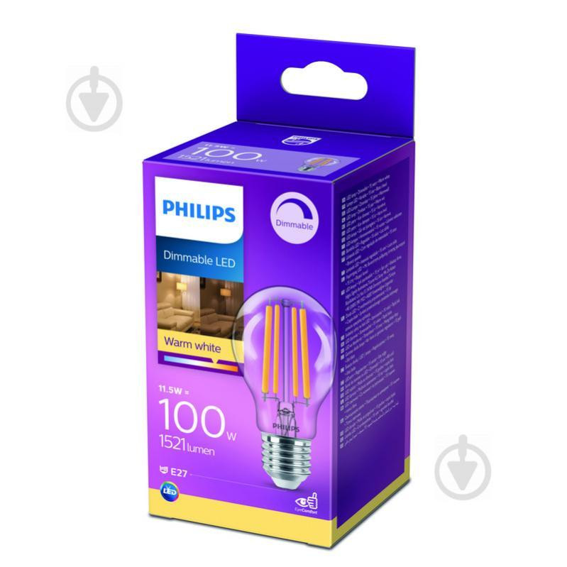 Philips LED FIL DIM A60 11,5 Вт E27 2700 К 220 В прозрачная 929002428866 (8718699788407) - зображення 1