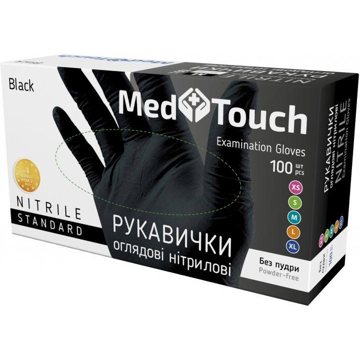 MedTouch Рукавички оглядові  Standard нітрилові текстуровані Нестерильні без пудри розмір XS 100 шт Чорні (48 - зображення 1