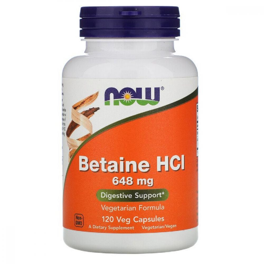 Now Бетаин HCI 648 мг, Now Foods, 120 гелевых капсул - зображення 1