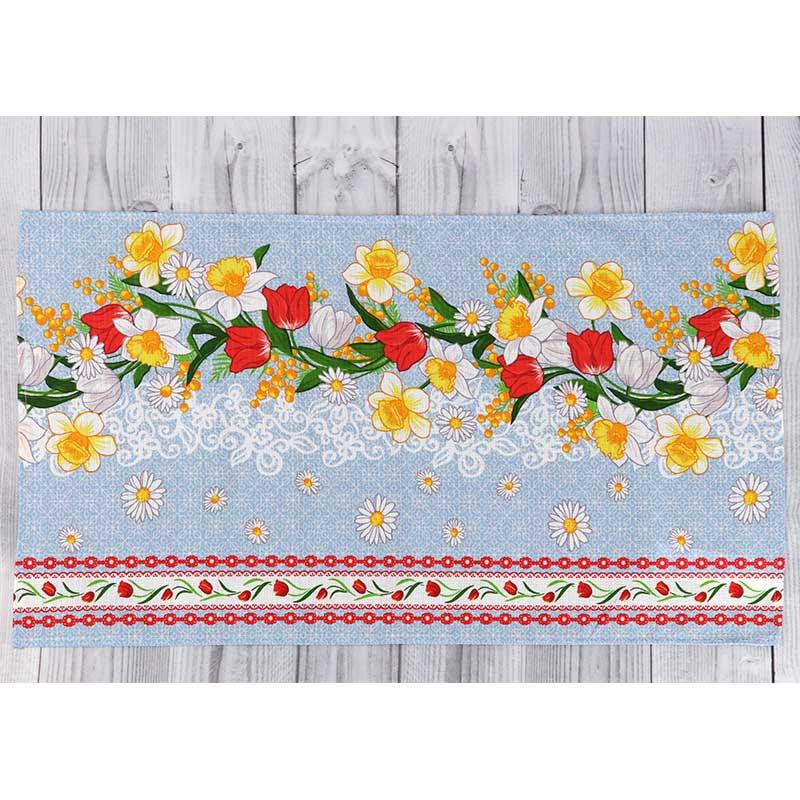 Руно Вафельний кухонний рушник Весняні квіти 2  блакитний 45х80 см (202.15_Весняні квіти_2) - зображення 1