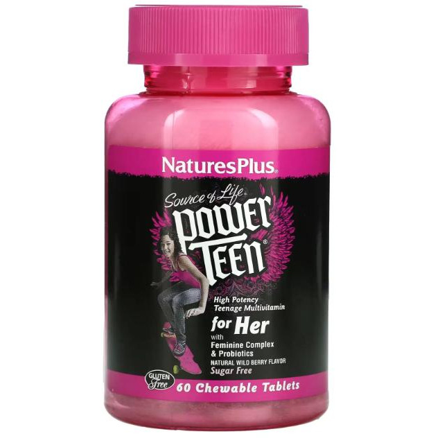 Nature's Plus Power Teen Hers Chewable Мультивітаміни для дівчаток-підлітків 60 жувальних таблеток - зображення 1