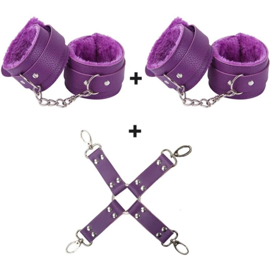  Набір БДСМ "Love caresses" колір фіолетовий наручники, окови, конектор (OMT-ELDS-693322-2 фіолетовий - зображення 1