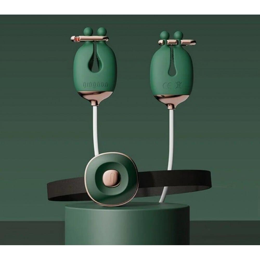  Набір затискачі для сосків з вібрацією та нашийник з повідцем Qingnan No.2, зелений (Q92888) - зображення 1
