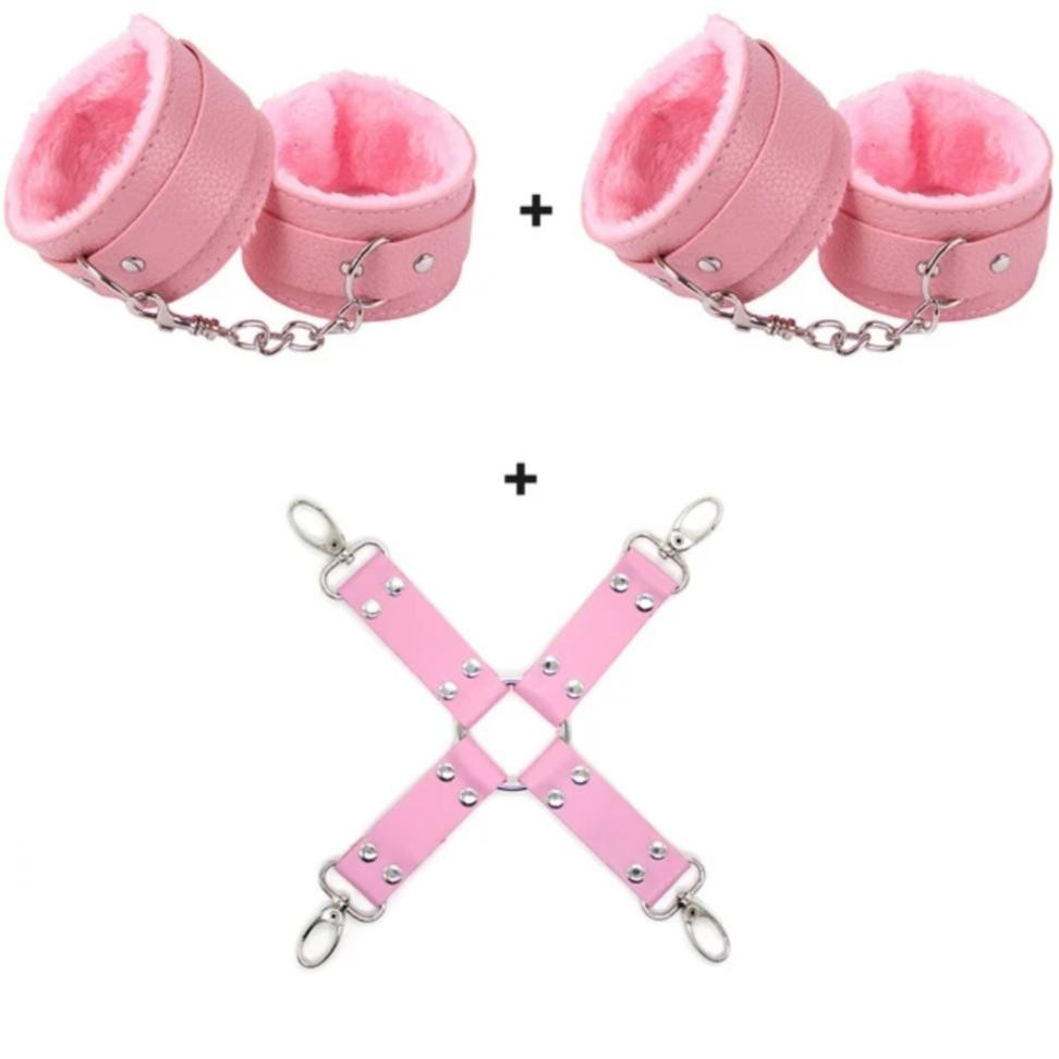  Набір БДСМ "Love caresses" колір рожевий, наручники, окови, конектор (OMT-ELDS-693322 рожевий) - зображення 1