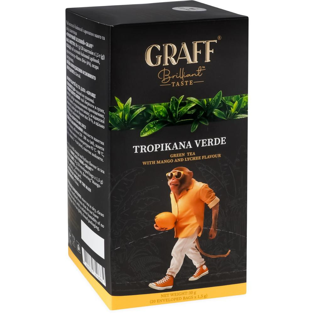 Graff Чай  Зелений Tropicana Verde Манго-Лічі 20 пакетиків х 1.5 г (4820279610665) - зображення 1