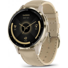   Garmin Venu 3S Soft Gold S. Steel Bezel w. French Gray Case and Leather Band (010-02785-55)