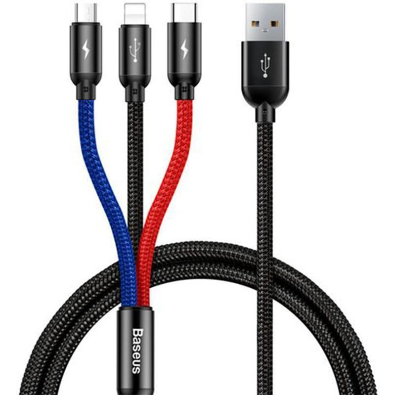 Baseus Three Primary Colors USB Type-C+Lightning+microUSB 120cm 3.5A (CAMLT-BSY01) - зображення 1