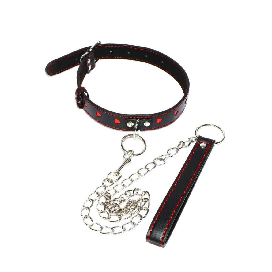 DS Fetish Collar with heart leash black (DS36205) - зображення 1