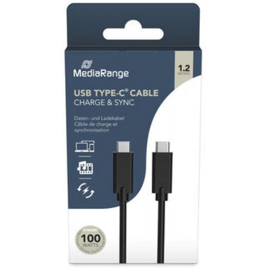 MediaRange USB 3.1 USB Type-C 1.2m Black (MRCS214) - зображення 1