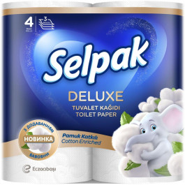   Selpak Папір туалетний  Deluxe Cotton Enriched 3шар, 4 шт (8690530046566)