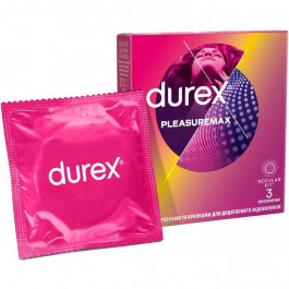 Durex Презервативы латексные с силиконовой смазкой  Pleasuremax (с ребрами и точками) 3 шт (5038483203989)