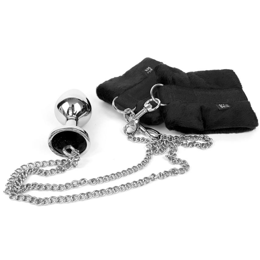 Art of Sex Handcuffs With Metal Anal Plug, чорна (7770000310258) - зображення 1