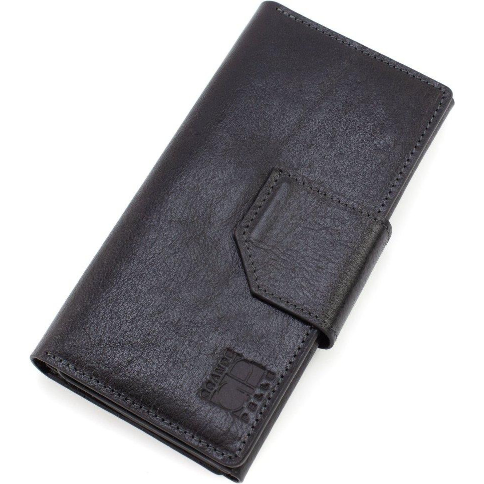 Grande Pelle Великий шкіряний гаманець чорного кольору з хлястиком на магніті  67810 - зображення 1