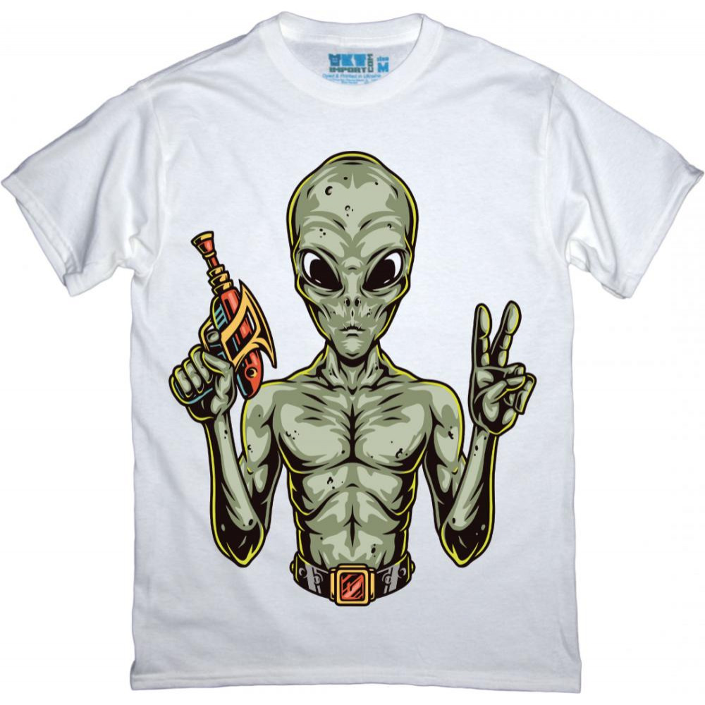 TKT Import Футболка бавовняна біла з принтом Peace Out Alien  900081 XXL білий - зображення 1