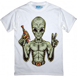   TKT Import Футболка бавовняна біла з принтом Peace Out Alien  900081 XXL білий