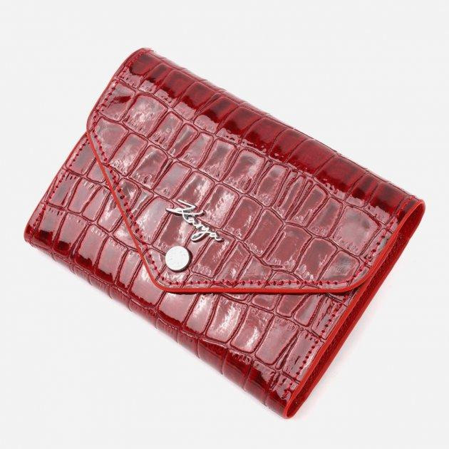 Karya Лаковий горизонтальний жіночий гаманець із монетницею з натуральної шкіри в бордовому кольорі  (2421 - зображення 1