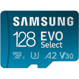   Samsung 128 GB microSDXC UHS-I U3 V30 A2 EVO Select + SD Adapter MB-ME128KA