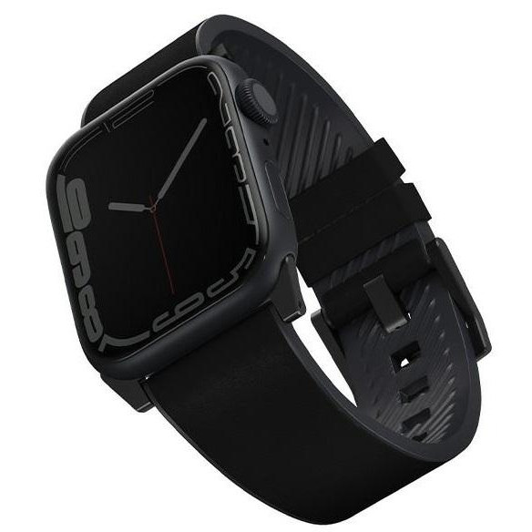 Uniq Ремінець Apple Watch Strap 49/45/44/42 mm  Straden Waterproof Leather Hybrid Midnight (Black) - зображення 1