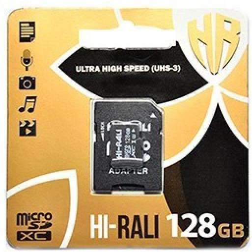 Hi-Rali 128 GB microSDHC class 10 UHS-I (U3) + SD adapter HI-128GBSD10U3-01 - зображення 1