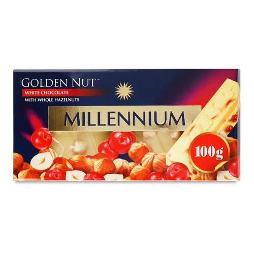 Millennium Шоколад Gold белый с цельным фундуком и клюквой 100 г (4820005193097) - зображення 1