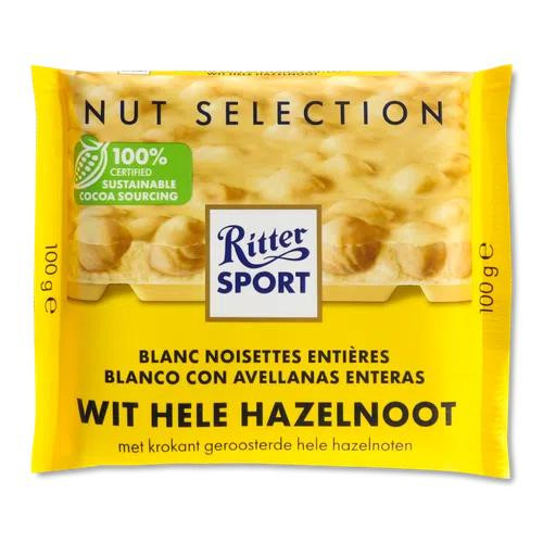 Ritter Sport Шоколад білий  з цільними лісовими горіхами, 100 г (4000417670113) - зображення 1